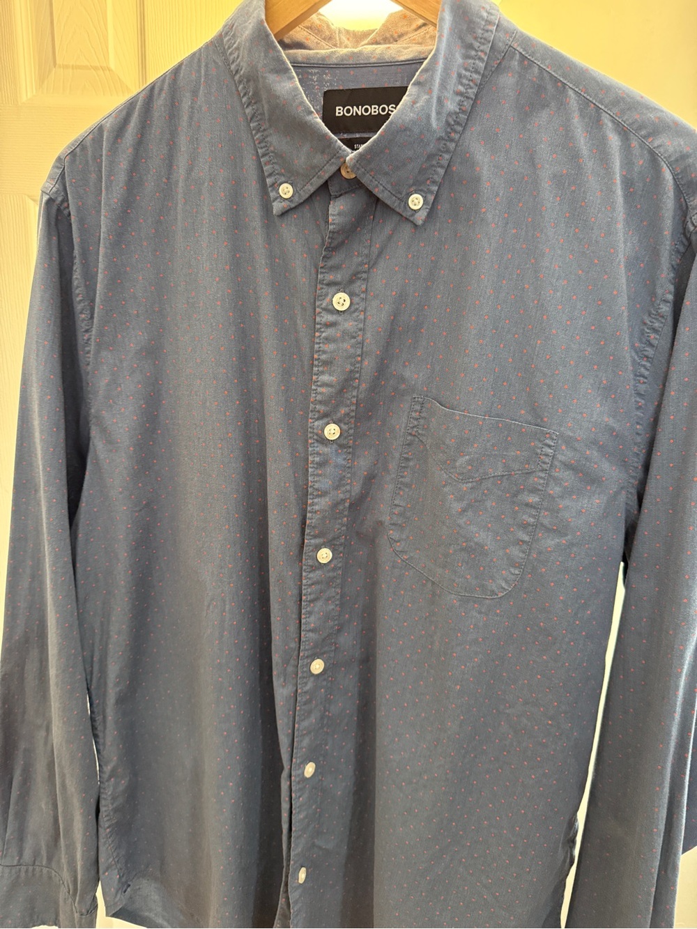 Bonobos Navy Button-Down Shirt with Pink Microdots
